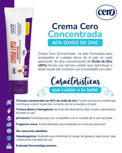 Crema Cero Concentrada 40% Óxido de Zinc Dermoprotectora del Área del Pañal - Imagen 2